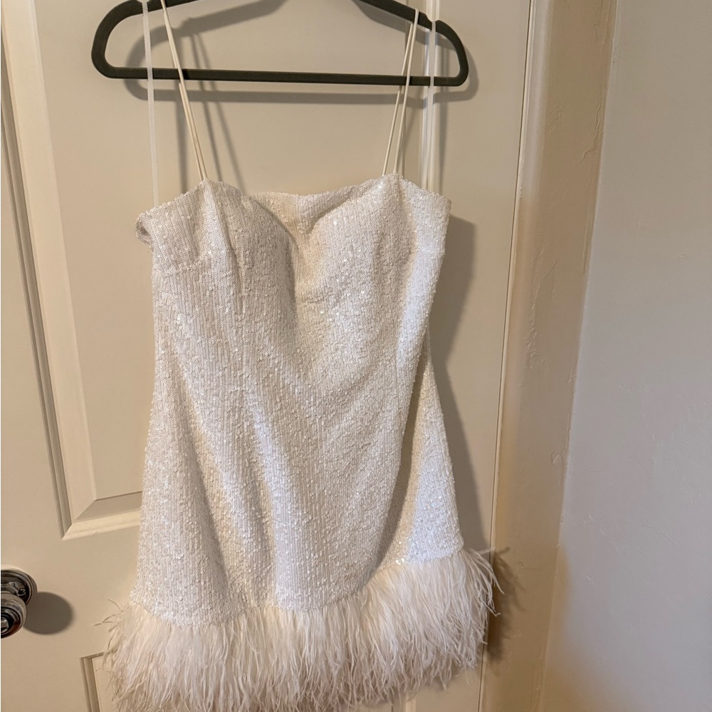 Rebecca Vallance Ivory Dress with Feather Detail